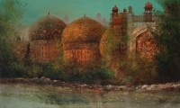 A. Q. Arif, 25 x 42 Inch, Oil on Canvas, Cityscape Painting, AC-AQ-603